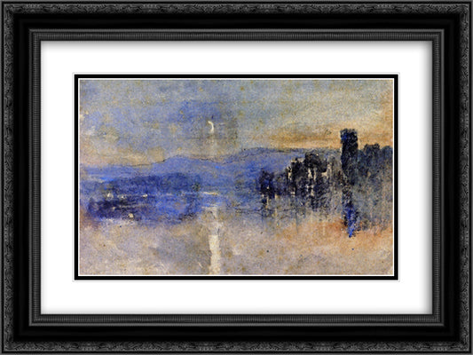 Moonlight Landscape 24x18 Black Ornate Wood Framed Art Print Poster with Double Matting by Cox, David