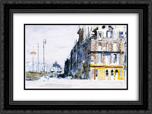 Near the Pont d'Arcole, Paris 24x18 Black Ornate Wood Framed Art Print Poster with Double Matting by Cox, David