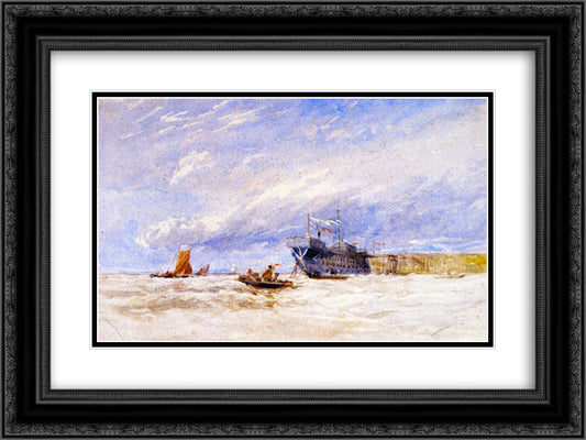 On the Medway 24x18 Black Ornate Wood Framed Art Print Poster with Double Matting by Cox, David