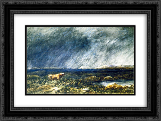 On the Moors, near Bettws-y-Coed 24x18 Black Ornate Wood Framed Art Print Poster with Double Matting by Cox, David