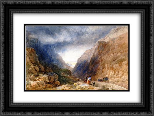 Pass of Llanberis, Caernarvonshire, Wales 24x18 Black Ornate Wood Framed Art Print Poster with Double Matting by Cox, David