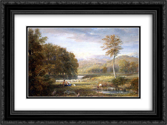Pastoral Scene in Herefordshire 24x18 Black Ornate Wood Framed Art Print Poster with Double Matting by Cox, David
