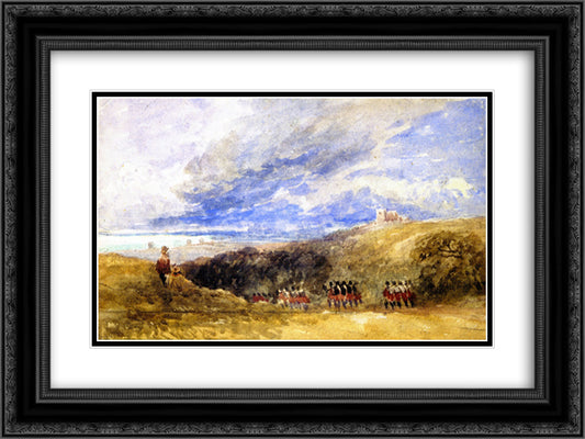 Peace and War. Lympne Church and Castle 24x18 Black Ornate Wood Framed Art Print Poster with Double Matting by Cox, David