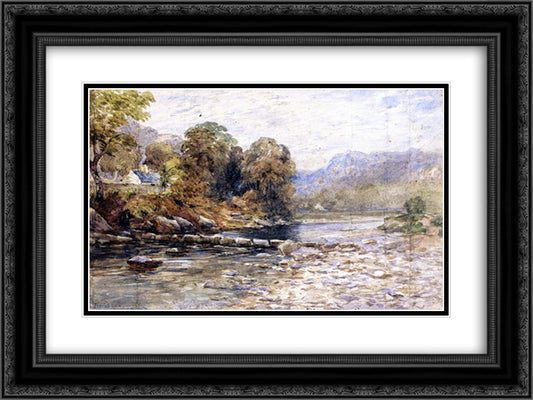Stepping Stones, Bettws-y-Coed 24x18 Black Ornate Wood Framed Art Print Poster with Double Matting by Cox, David