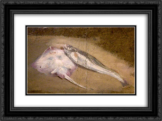 Study of Fish, Skate and Cod 24x18 Black Ornate Wood Framed Art Print Poster with Double Matting by Cox, David