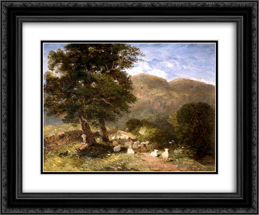 Tending Sheep, Betws-y-Coed 24x20 Black Ornate Wood Framed Art Print Poster with Double Matting by Cox, David