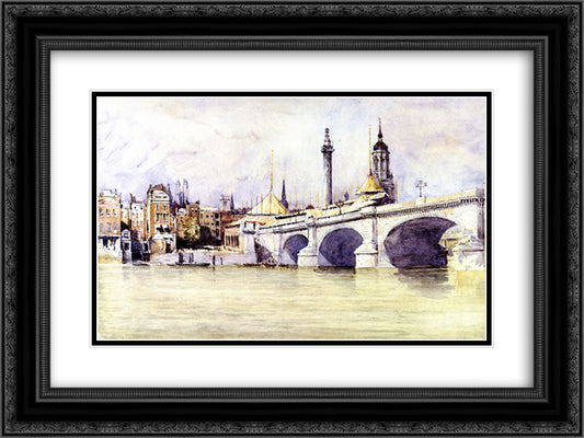 The Opening of the New London Bridge 24x18 Black Ornate Wood Framed Art Print Poster with Double Matting by Cox, David