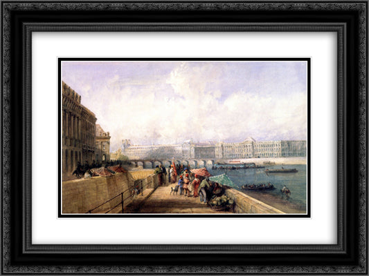 The Pont des Arts with the Louvre and Tuileries from the Quai Conti 24x18 Black Ornate Wood Framed Art Print Poster with Double Matting by Cox, David