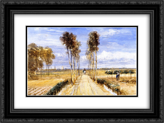 The Poplar Avenue, after Hobbema 24x18 Black Ornate Wood Framed Art Print Poster with Double Matting by Cox, David