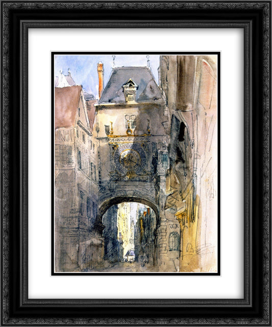 Tour d'Horloge, Rouen 20x24 Black Ornate Wood Framed Art Print Poster with Double Matting by Cox, David