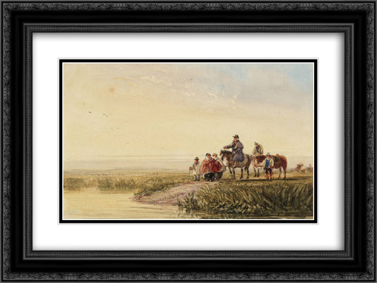 Waiting for the Ferry Boat 24x18 Black Ornate Wood Framed Art Print Poster with Double Matting by Cox, David