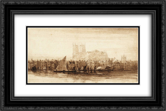 Westminster from Battersea 24x16 Black Ornate Wood Framed Art Print Poster with Double Matting by Cox, David
