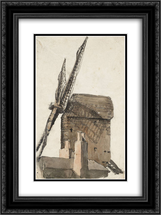Windmill 18x24 Black Ornate Wood Framed Art Print Poster with Double Matting by Cox, David