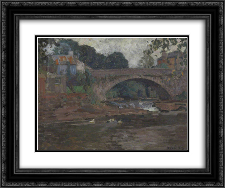 Senny Bridge 24x20 Black Ornate Wood Framed Art Print Poster with Double Matting by Davies, David