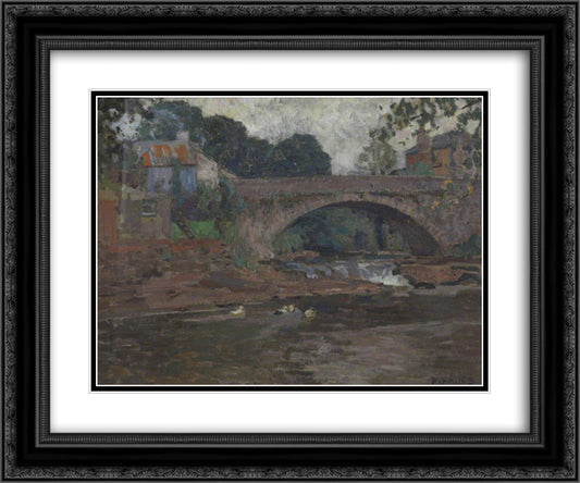 Senny Bridge 24x20 Black Ornate Wood Framed Art Print Poster with Double Matting by Davies, David