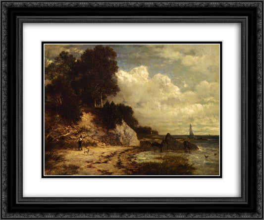 At Larchmont Manor, Long Island Sound, New York 24x20 Black Ornate Wood Framed Art Print Poster with Double Matting by Johnson, David