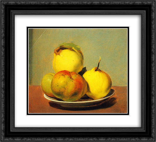 Dish of Apples and Quinces 22x20 Black Ornate Wood Framed Art Print Poster with Double Matting by Johnson, David