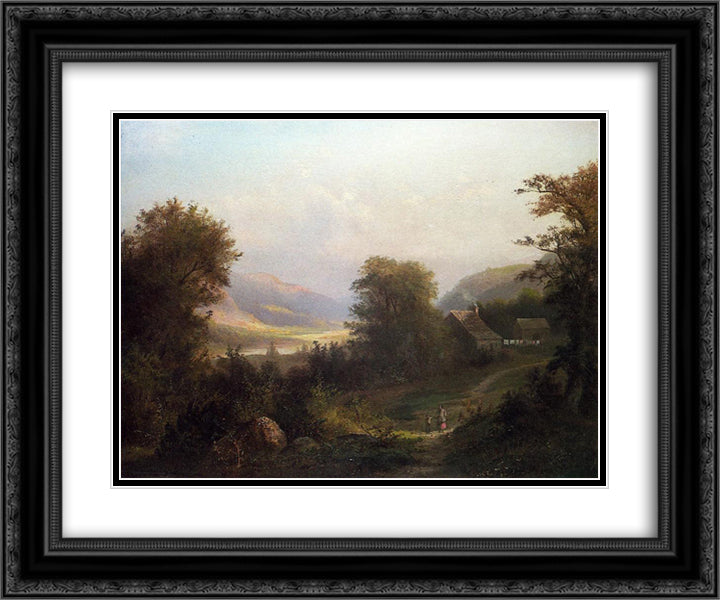 Hudson River Scene 24x20 Black Ornate Wood Framed Art Print Poster with Double Matting by Johnson, David