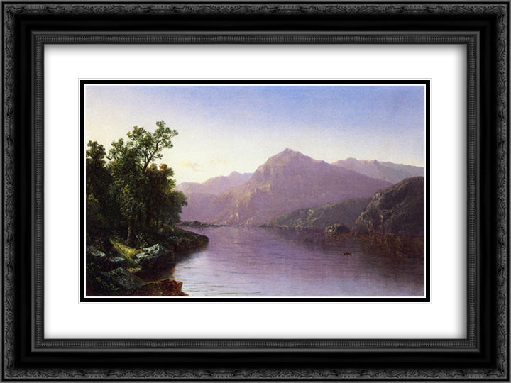 Placid Lake, Aditondacks 24x18 Black Ornate Wood Framed Art Print Poster with Double Matting by Johnson, David