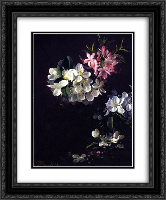 Sketch of Apple Blossoms with May Flowers 20x24 Black Ornate Wood Framed Art Print Poster with Double Matting by Johnson, David