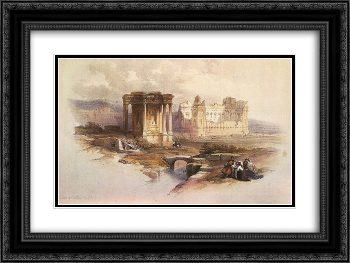 Baalbek. The Circular Temple 24x18 Black Ornate Wood Framed Art Print Poster with Double Matting by Roberts, David
