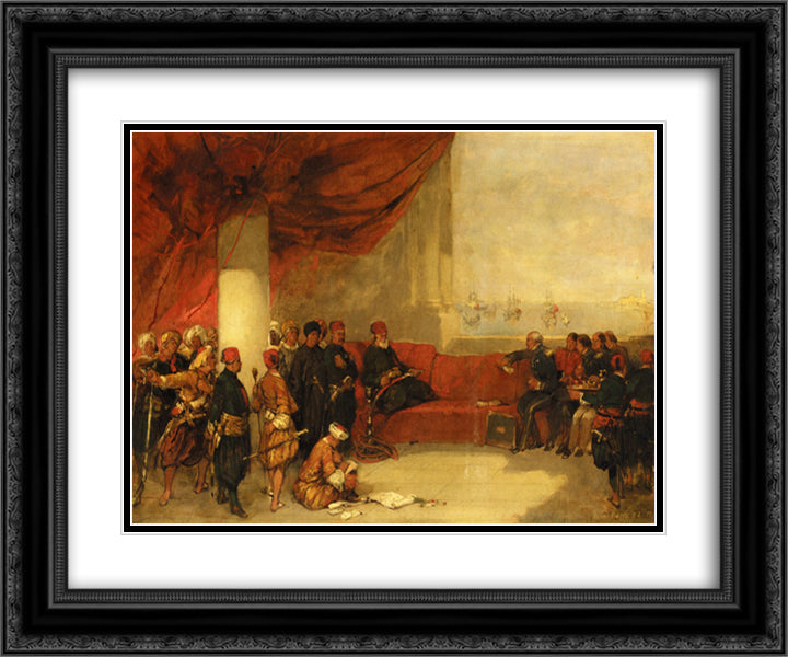 Interview with the Viceroy of Egypt at His Palace in Alexandria 24x20 Black Ornate Wood Framed Art Print Poster with Double Matting by Roberts, David