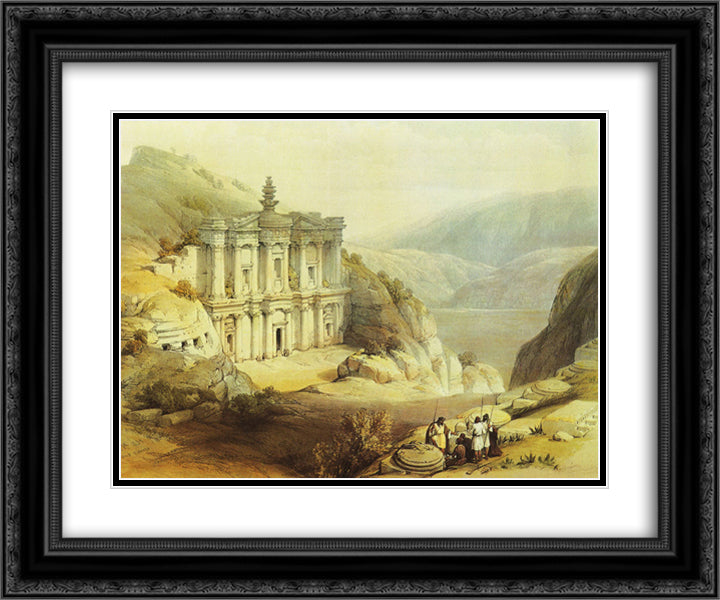 Petra. El Deir 24x20 Black Ornate Wood Framed Art Print Poster with Double Matting by Roberts, David