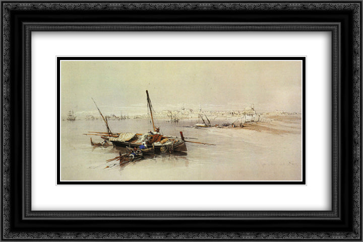 Saint Jean d'Acre, from the Sea 24x16 Black Ornate Wood Framed Art Print Poster with Double Matting by Roberts, David