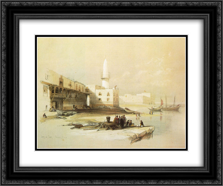 Scene on the Quay of Suez 24x20 Black Ornate Wood Framed Art Print Poster with Double Matting by Roberts, David