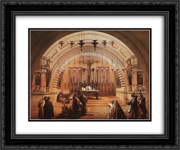 The Exterior of the Holy Sepulchre and Calvary 24x20 Black Ornate Wood Framed Art Print Poster with Double Matting by Roberts, David