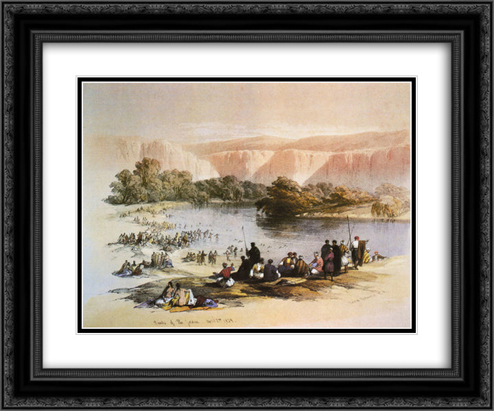 The Immersion of the Pilgrims 24x20 Black Ornate Wood Framed Art Print Poster with Double Matting by Roberts, David