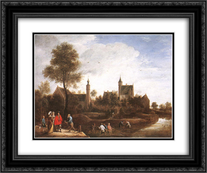 A View of Het Sterckshof near Antwerp 24x20 Black Ornate Wood Framed Art Print Poster with Double Matting by Teniers the Younger, David