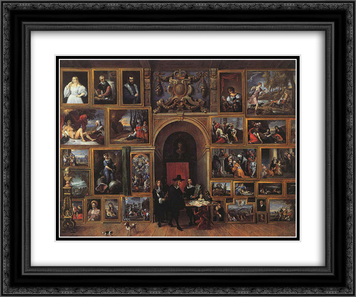 Archduke Leopold Wilhelm of Austria in his Gallery 24x20 Black Ornate Wood Framed Art Print Poster with Double Matting by Teniers the Younger, David