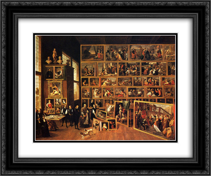 Archduke Leopold's Gallery 24x20 Black Ornate Wood Framed Art Print Poster with Double Matting by Teniers the Younger, David