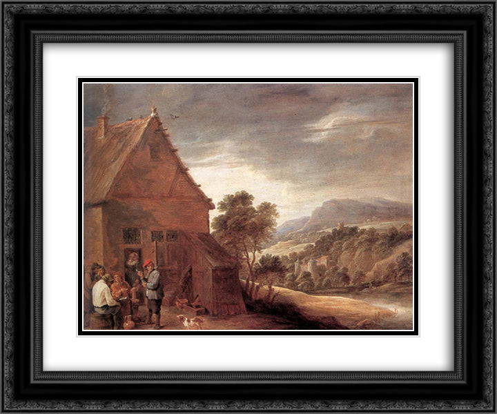 Before the Inn 24x20 Black Ornate Wood Framed Art Print Poster with Double Matting by Teniers the Younger, David
