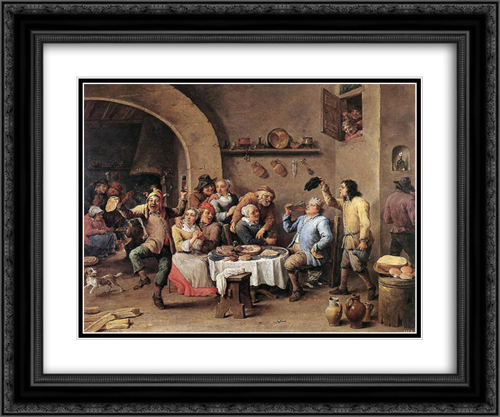 Carnival 'The King Drinks' 24x20 Black Ornate Wood Framed Art Print Poster with Double Matting by Teniers the Younger, David