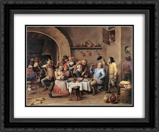 Carnival 'The King Drinks' 24x20 Black Ornate Wood Framed Art Print Poster with Double Matting by Teniers the Younger, David