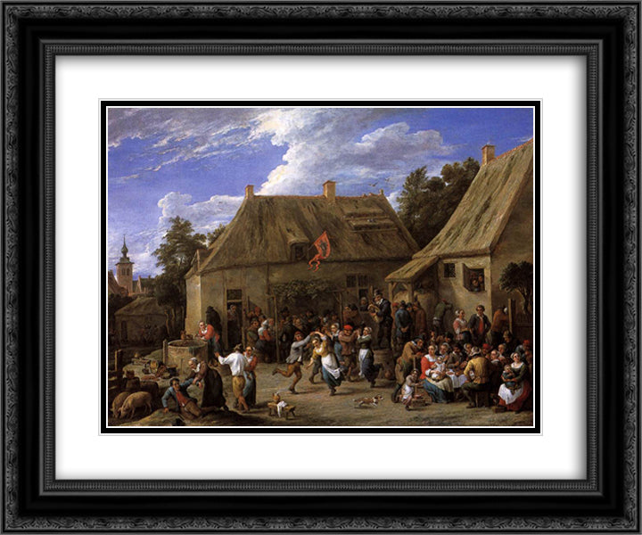 Country Kermess 24x20 Black Ornate Wood Framed Art Print Poster with Double Matting by Teniers the Younger, David