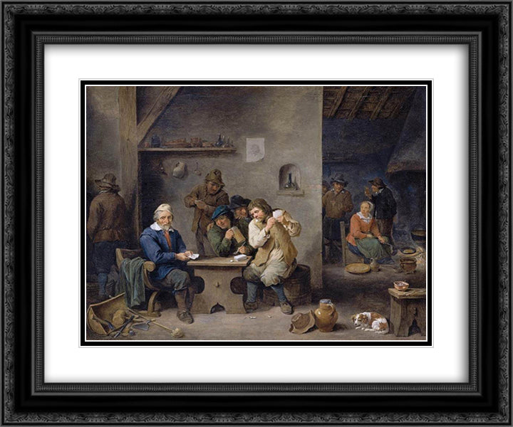 Figures Gambling in a Tavern 24x20 Black Ornate Wood Framed Art Print Poster with Double Matting by Teniers the Younger, David