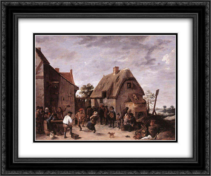 Flemish Kermess 24x20 Black Ornate Wood Framed Art Print Poster with Double Matting by Teniers the Younger, David