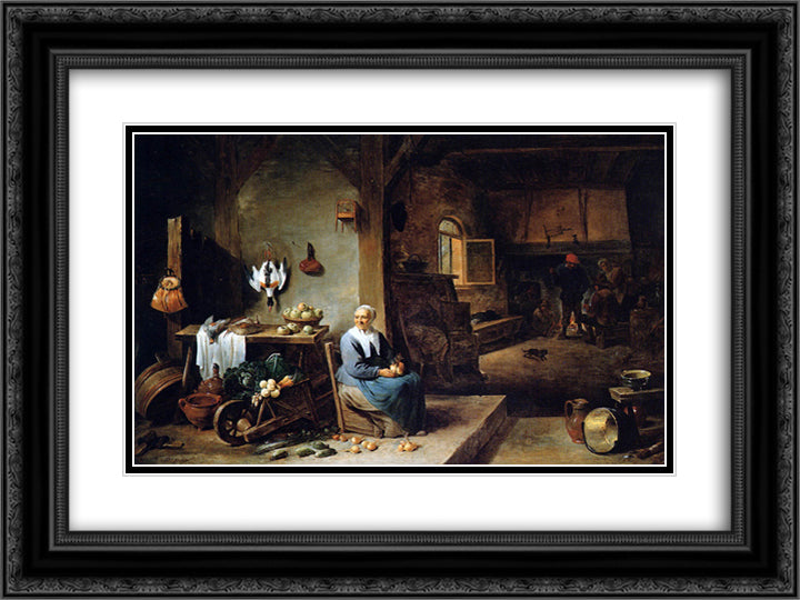 Interior of a peasant dwelling 24x18 Black Ornate Wood Framed Art Print Poster with Double Matting by Teniers the Younger, David