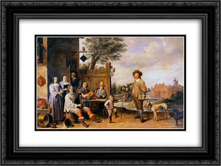 Landscape with a family 24x18 Black Ornate Wood Framed Art Print Poster with Double Matting by Teniers the Younger, David