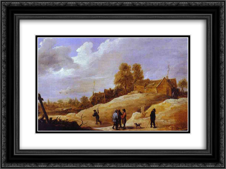 On the Outskirts of a Town 24x18 Black Ornate Wood Framed Art Print Poster with Double Matting by Teniers the Younger, David