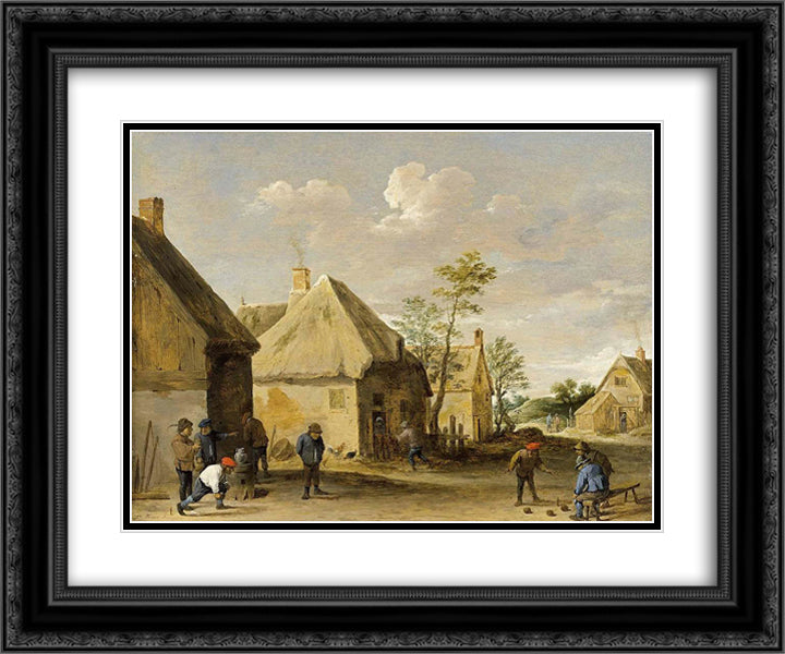 Peasants Bowling in a Village Street 24x20 Black Ornate Wood Framed Art Print Poster with Double Matting by Teniers the Younger, David
