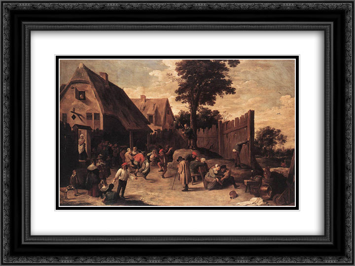 Peasants Dancing outside an Inn 24x18 Black Ornate Wood Framed Art Print Poster with Double Matting by Teniers the Younger, David