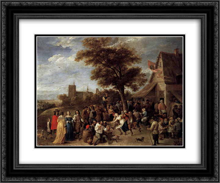 Peasants Merry-Making 24x20 Black Ornate Wood Framed Art Print Poster with Double Matting by Teniers the Younger, David