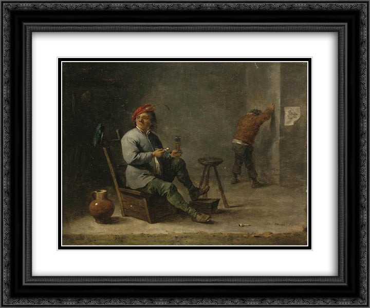 Smoker 24x20 Black Ornate Wood Framed Art Print Poster with Double Matting by Teniers the Younger, David