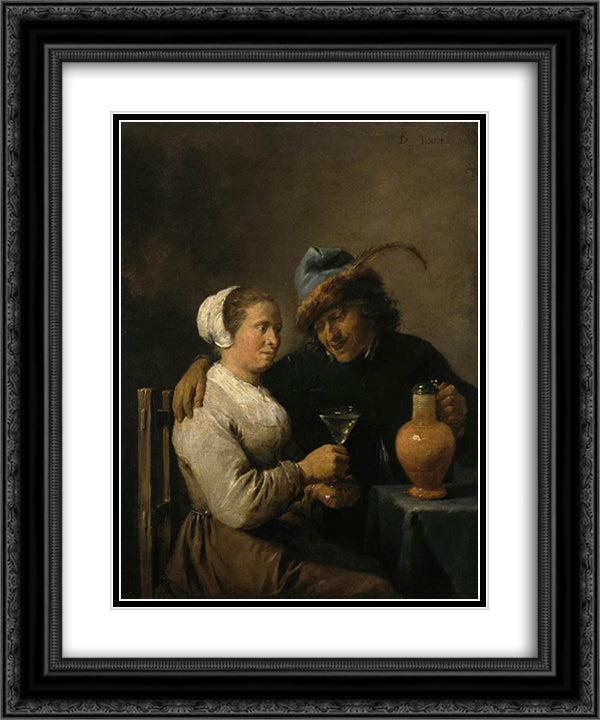 Tavern Scene 20x24 Black Ornate Wood Framed Art Print Poster with Double Matting by Teniers the Younger, David