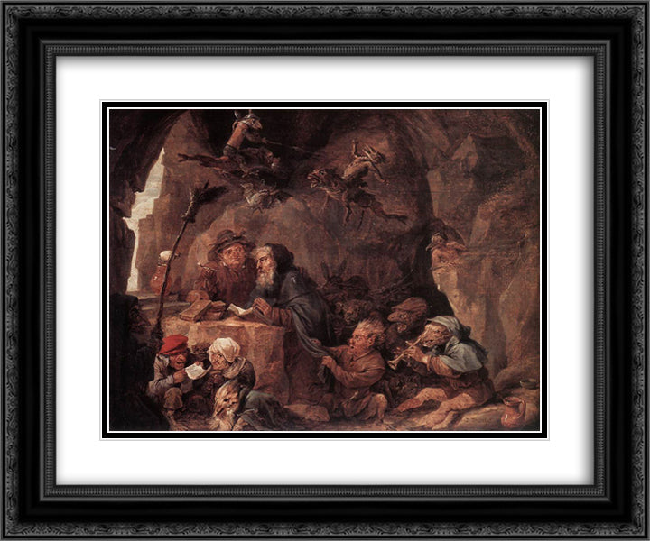 Temptation of St. Anthony 24x20 Black Ornate Wood Framed Art Print Poster with Double Matting by Teniers the Younger, David