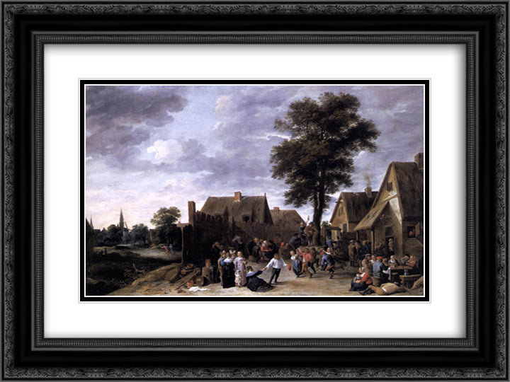 The Kermess at the Half Moon Inn 24x18 Black Ornate Wood Framed Art Print Poster with Double Matting by Teniers the Younger, David